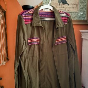 Altar'd State Olive Jacket with Colorful Accents
